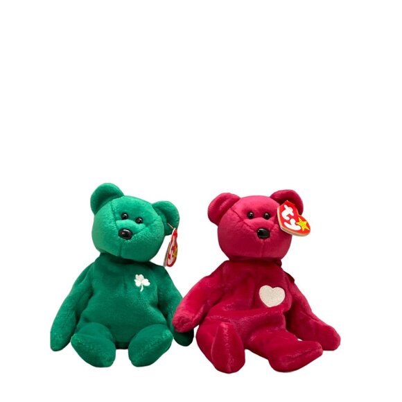Ty Beanie 2- BEARS SHAMROCK & VALENTINA WITH EAR TAGS! - Picture 1 of 5